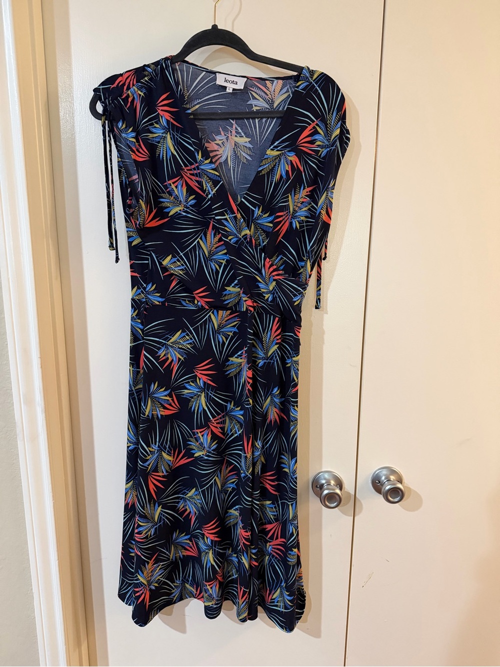 Leota Navy Tropical-Print Midi Wrap Dress